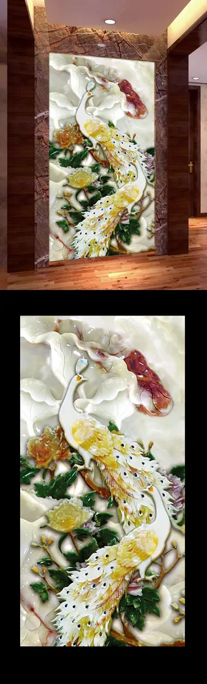 家和富贵孔雀高清玉雕玄关背景墙26...