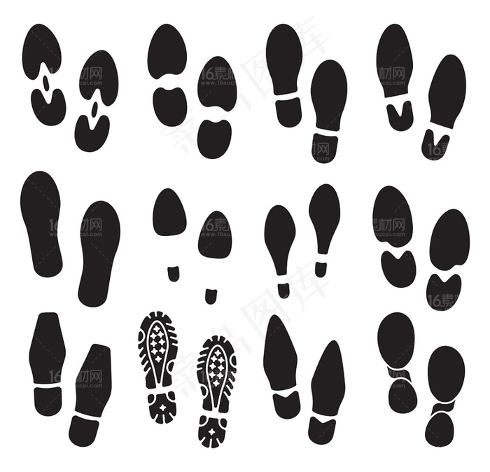 黑色脚印鞋底笔刷设计矢量素材