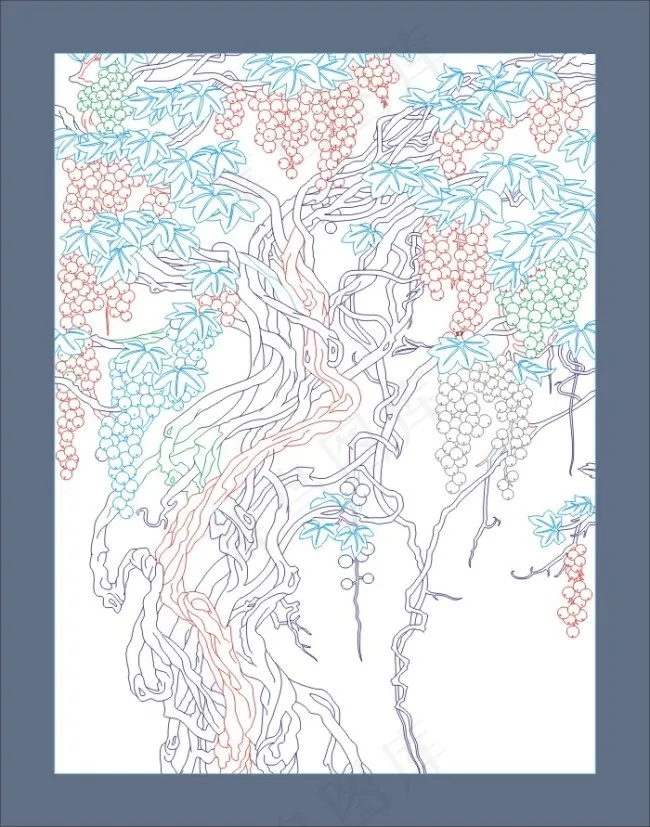 金葡萄艺术玻璃蔓藤雕刻水果营养cdr矢量模版下载