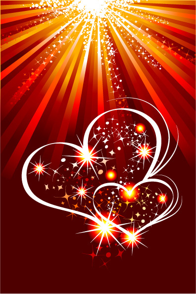 闪光心形与光芒矢量素材