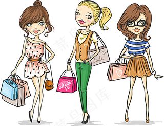 可爱卡通购物美女