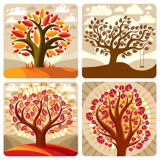 创意手绘树木大树四季矢量素材