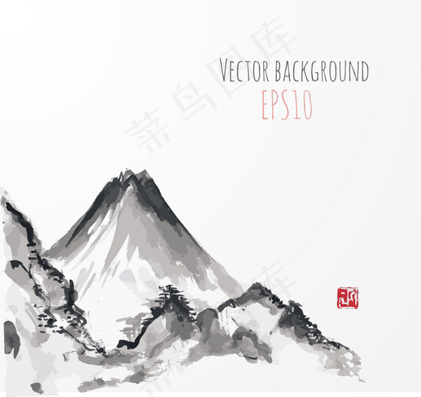 水墨山水风景画免费下载eps,ai矢量模版下载