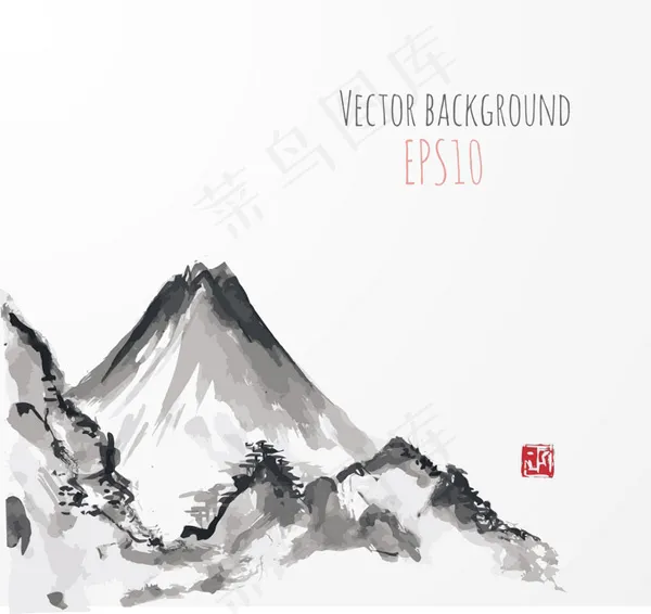 水墨山水风景画免费下载eps,ai矢量模版下载