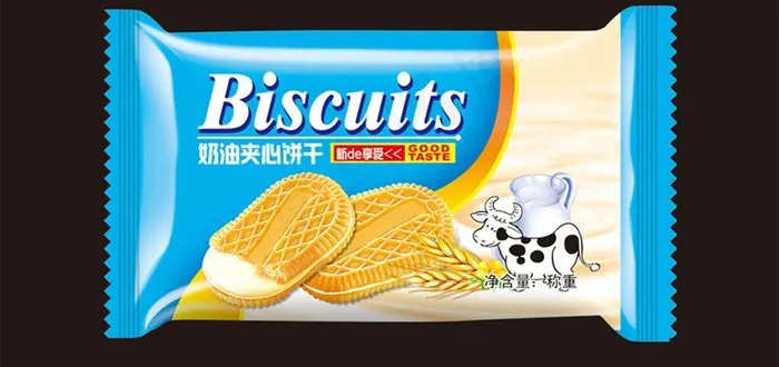 牛奶夹心饼干包装（展开）图片psd模版下载