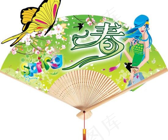 春天扇面吊旗psd分层模板psd模版下载
