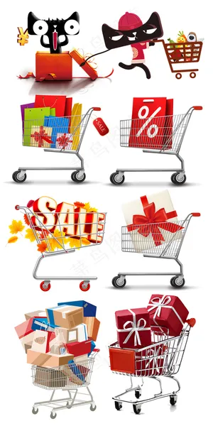 卡通时尚打折购物车淘宝促销