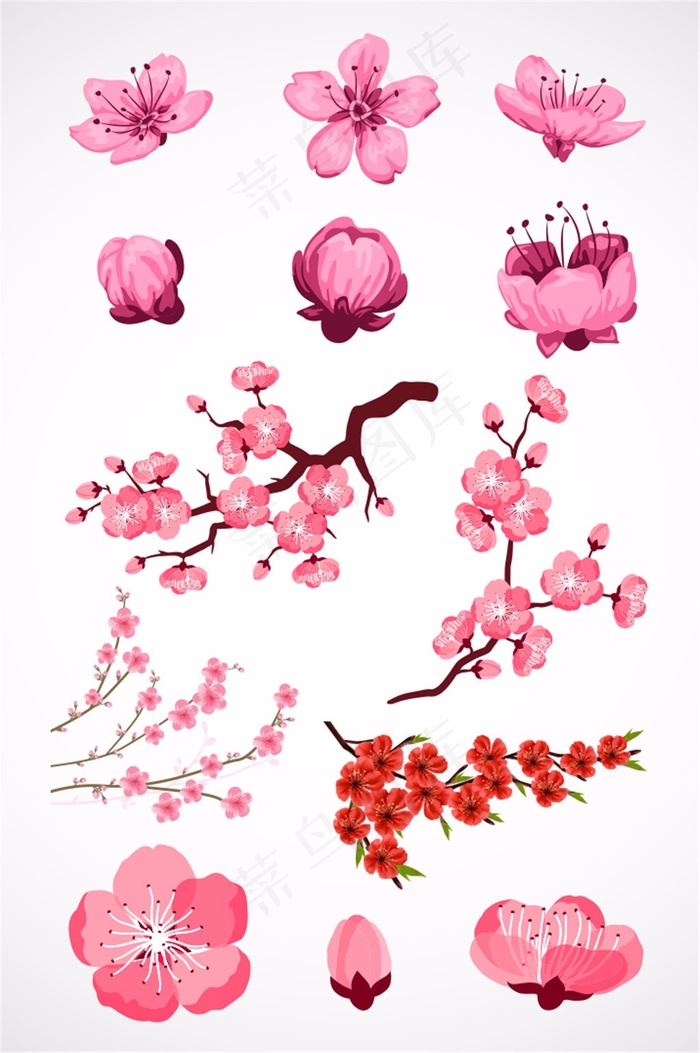 手绘粉色桃花元素（4）eps,ai矢量模版下载