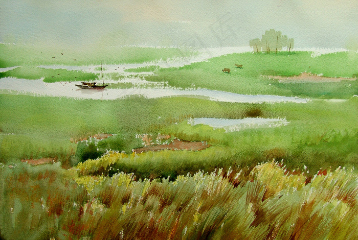 绿洲中的小船图片