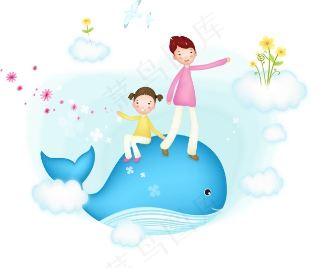 站在海豚上的孩子ai矢量模版下载