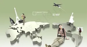 3D立体环球旅游广告PSD分层