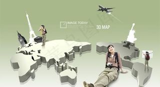 3D立体环球旅游广告PSD分层