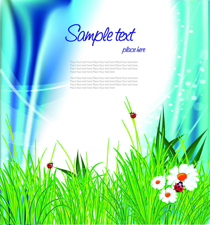 绿色小草瓢虫矢量图下载