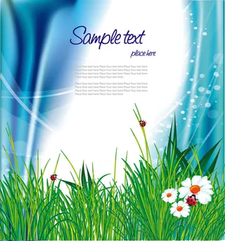 绿色小草瓢虫矢量图下载