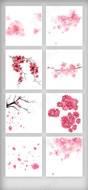 浪漫水墨樱花免抠素材