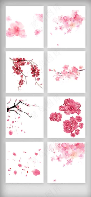浪漫水墨樱花免抠素材