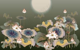 荷塘月色矢量背景墙