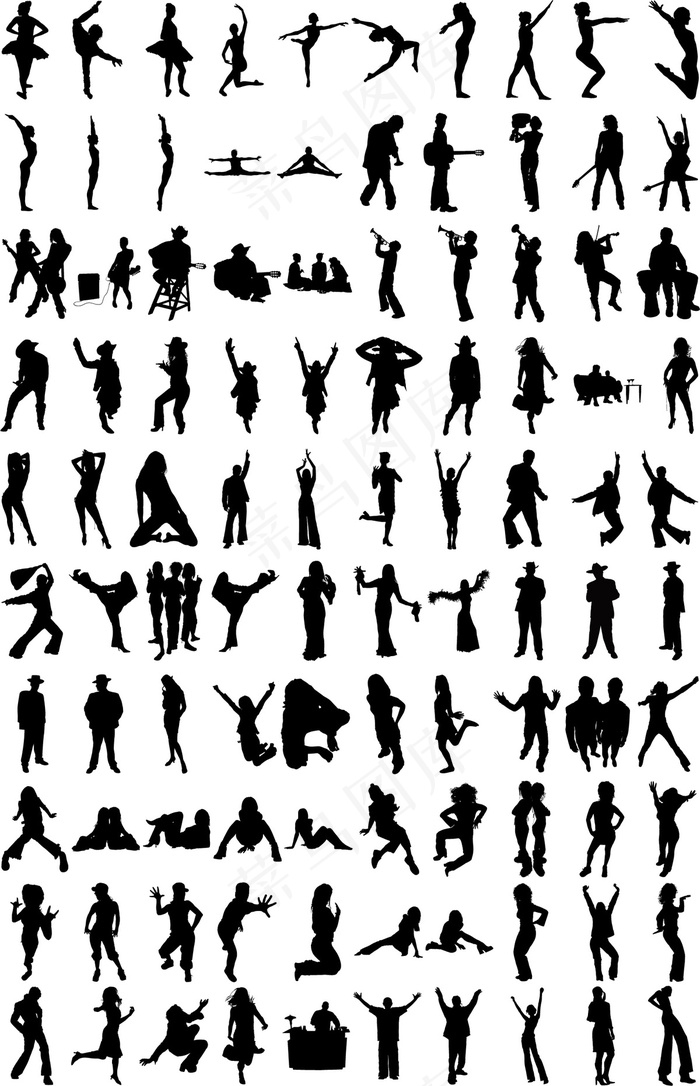 100个矢量艺术人物剪影素材