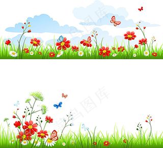 花朵与蝴蝶横幅广告模版