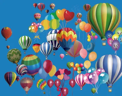 各种颜色式样的热气球