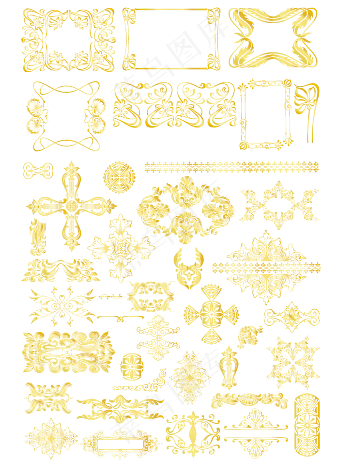 金色欧式花边花纹边框PNG矢量免扣...(5000X6792)
