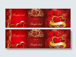 3款红色欧式风格心形矢量素材