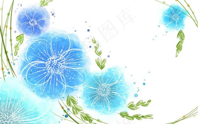 唯美手绘蓝色矢量花朵(1359X858)ai矢量模版下载