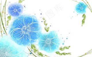 唯美手绘蓝色矢量花朵