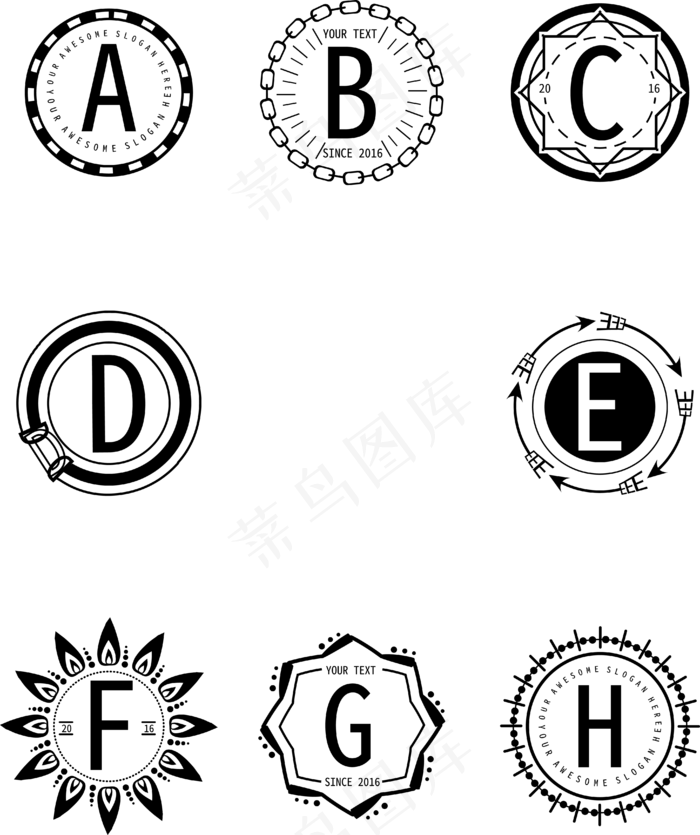 欧式字母圆形古典花边印章psd模版下载