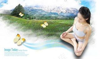 打坐的健身美女图片