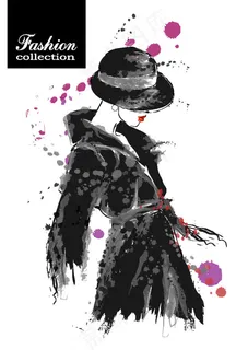 水墨手绘美女插画