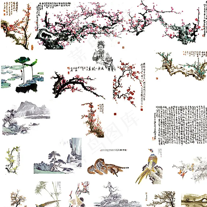 水墨印花素材图片(3543X3543(DPI:150))psd模版下载