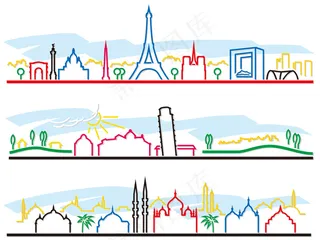 2017时尚彩色著名旅游城市地平线...