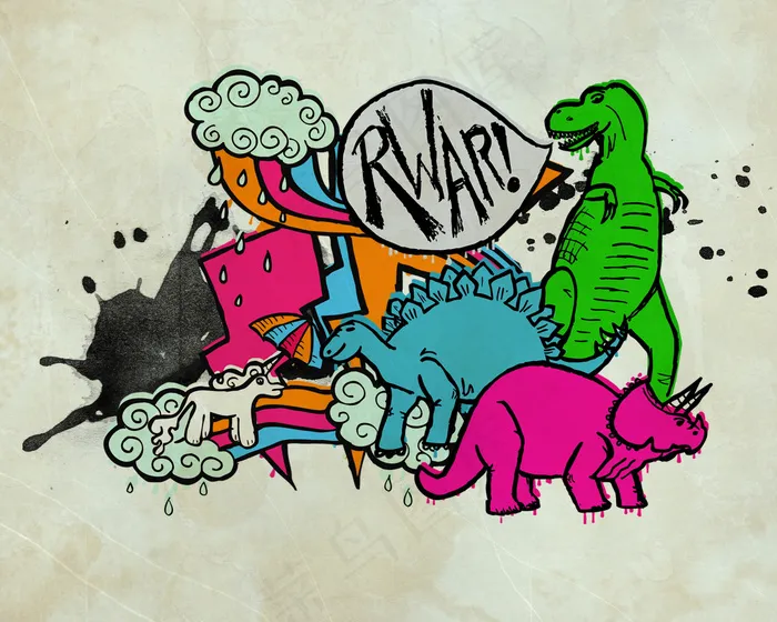 个性欧美范卡通恐龙插画