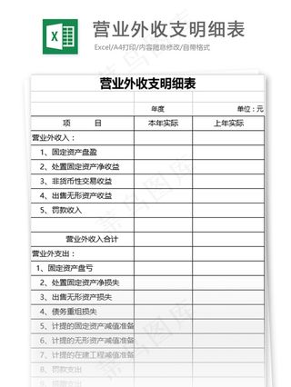 营业外收支明细表格