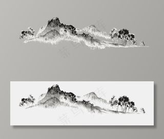 中国风水墨山水透明背景PNG素材