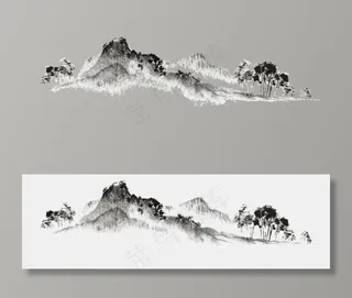 中国风水墨山水透明背景PNG素材