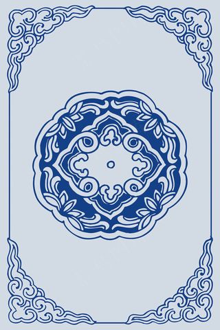 复古花纹蓝色中国风海报背景PSD