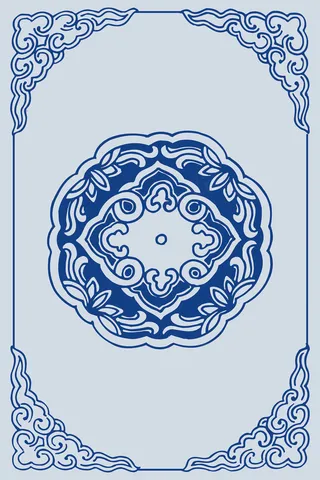 复古花纹蓝色中国风海报背景PSD