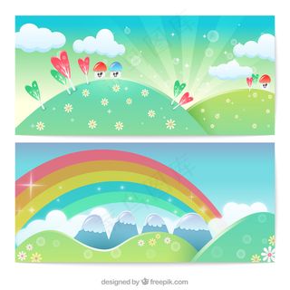 卡通草地的彩色横幅