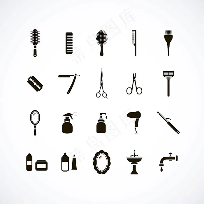 理发店元素图标eps,ai矢量模版下载