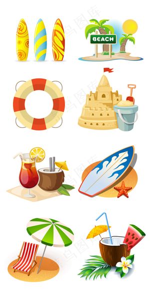 手绘夏日海边游泳淘宝免抠png素材