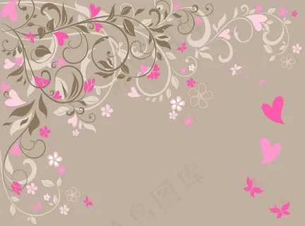 高清矢量爱心花卉花藤背景墙
