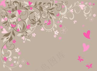 高清矢量爱心花卉花藤背景墙