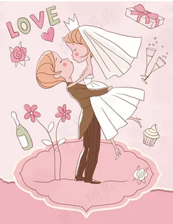 可爱的粉色婚礼插画