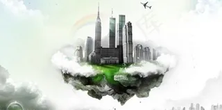 悬浮巨石与建筑物 下载