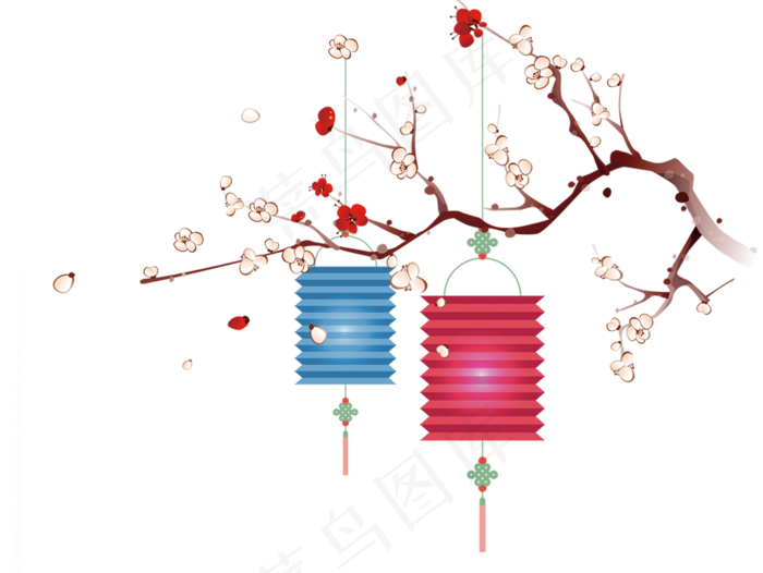 清秀雅致浅粉色梅花灯笼节日元素