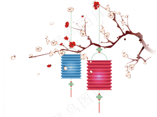清秀雅致浅粉色梅花灯笼节日元素