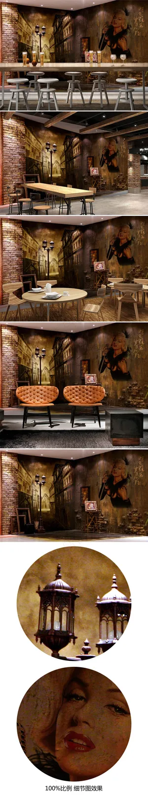 欧美复古怀旧巷景砖墙壁画背景墙 欧美复古怀旧巷景砖墙壁画背景墙