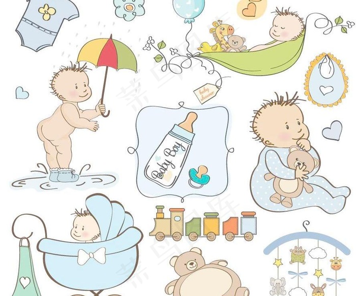 可爱婴儿宝宝玩具用品图片eps,ai矢量模版下载